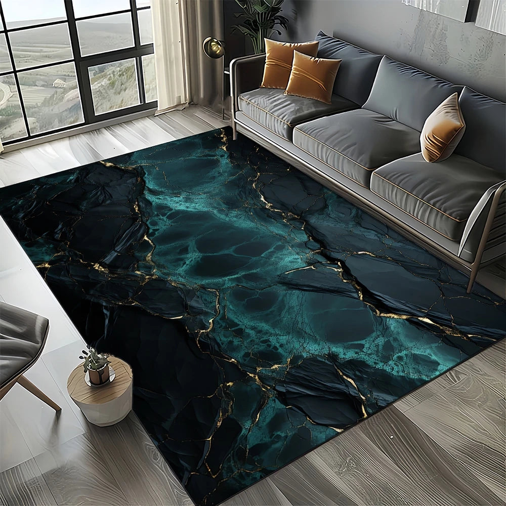 Navak Carpet Elegant Black White & Gold Area Rug – Sophisticated Marble-Like Pattern for Living Room or Bedroom, Non-Slip Modern Home Decor