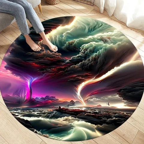 Navak Carpet Crystal Velvet Natural Disaster Round Rug, Fantasy Tornado Cloud Print Non-Slip Floor Mat for Living Room, Bedroom, Sofa Decor