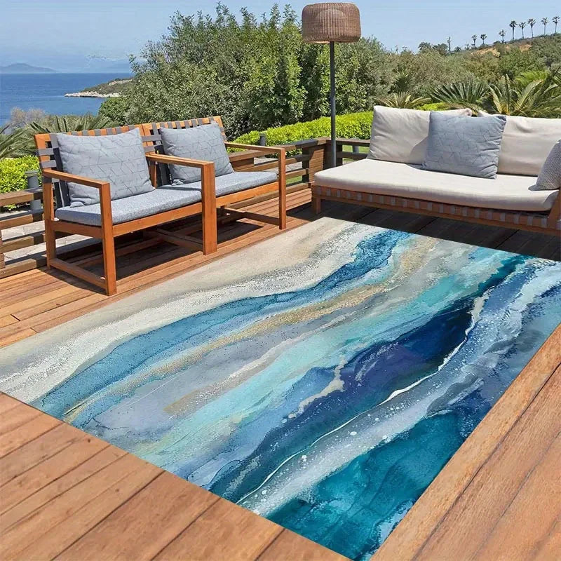 Navak Carpet Golden Diamond Velvet Dot Plush Bottom 1pcCoastal Blue Marble Area Rug, Versatile Indoor Outdoor Mat for Home