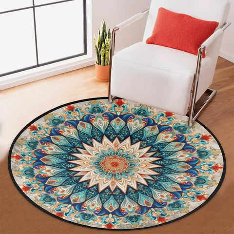 Navak Carpet Round Rug 33.88in Indoor Circle Area Rug Vintage Mandala Flower Round Shape Round Non Slip Washable Easy Soft Throw Rugs Floor C