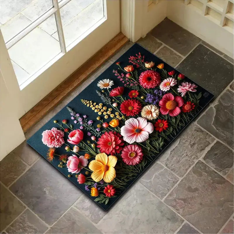 Navak Carpet "Charming Crystal Velvet Rug - Soft & Vibrant Floral Design Doormat, Non-Slip Entrance Decor, Perfect Home Accent for Spring"