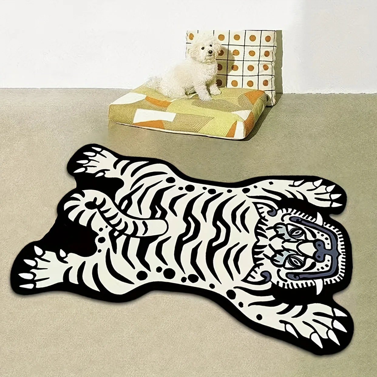 Navak Carpet Exclusive Picks Creative Curved White Tiger Rug - Durable And Easy To Clean - Room Side Rug, Bathroom Entrance Mat, Home Decoration