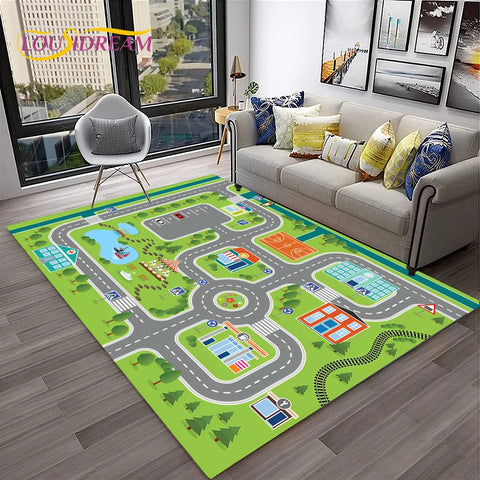 Navak Carpet Child Playmat Traffic Highway City Playroom Carpet Rug for Home Living Room Bedroom Doormat Decor, Area Rug Non-slip Floor Mat