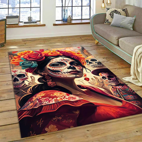 Navak Carpet Horror Skull Girl Dead Gothic Undead Female Carpet Rug for Home Living Room Bedroom Sofa Doormat Decor,Kid Area Rug Non-slip Mat