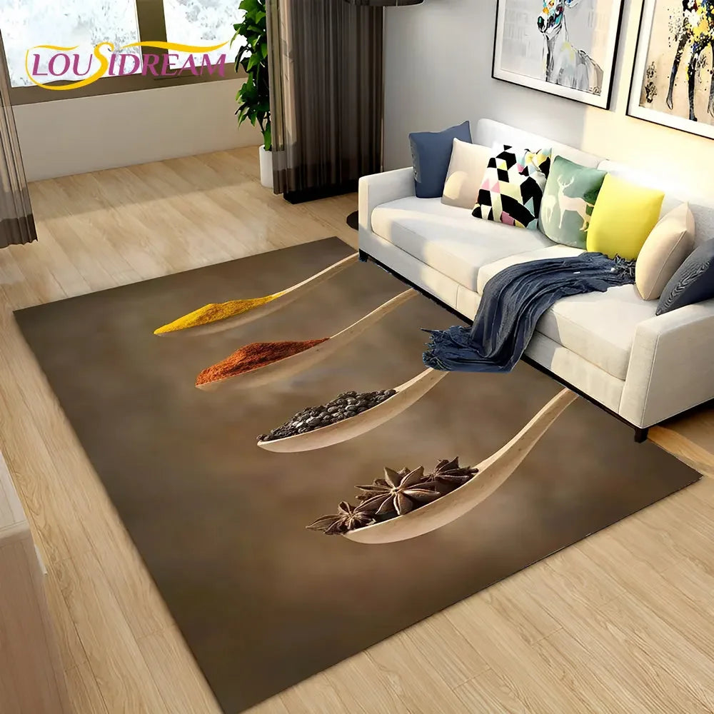 Navak Carpet Vegetable Grains Spice Fruit Seasoning Area Rug,Carpet Rug for Living Room Bedroom Sofa Doormat Kitchen Decor,Non-slip Floor Mat