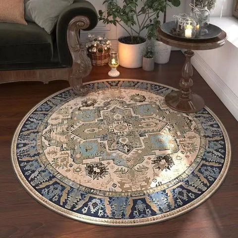 Navak Carpet Moroccan Floral Round Carpet, Washable For Living Room & Dining