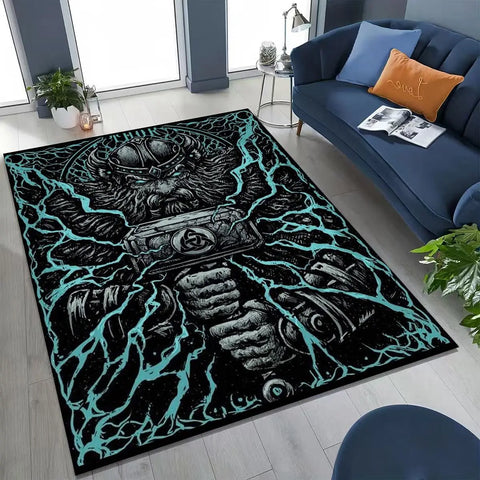 Navak Carpet Nordic Viking Warrior Symbol Valhalla Valknut Rune Moto Rug for Bedroom Living Room Sofa Home Doormat Decor,Non-slip Floor Mat