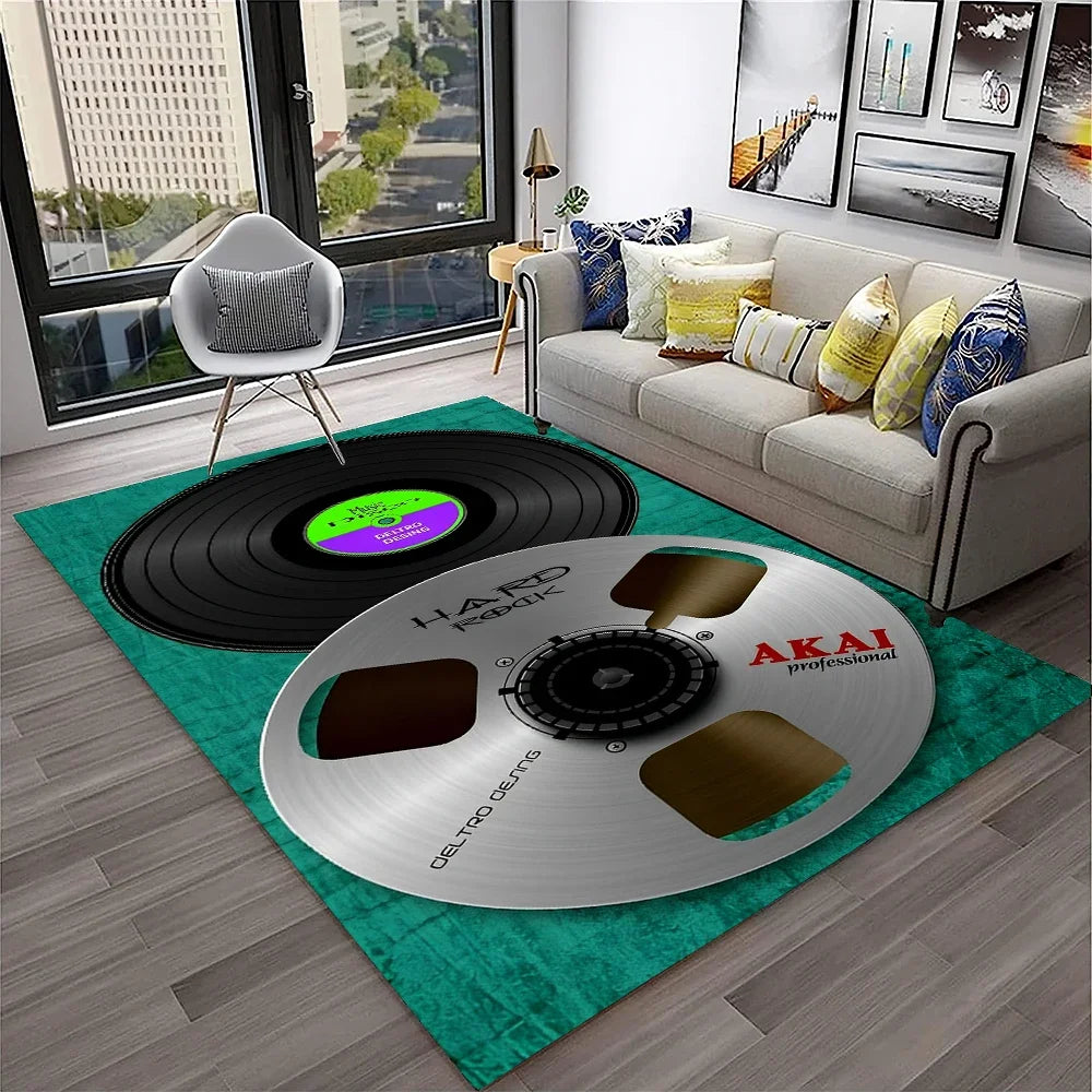 Navak Carpet 3D Retro Vinyl Record Music Art Carpet Rug for Home Living Room Bedroom Sofa Doormat Decor,Kid Play Area Rug Non-slip Floor Mat
