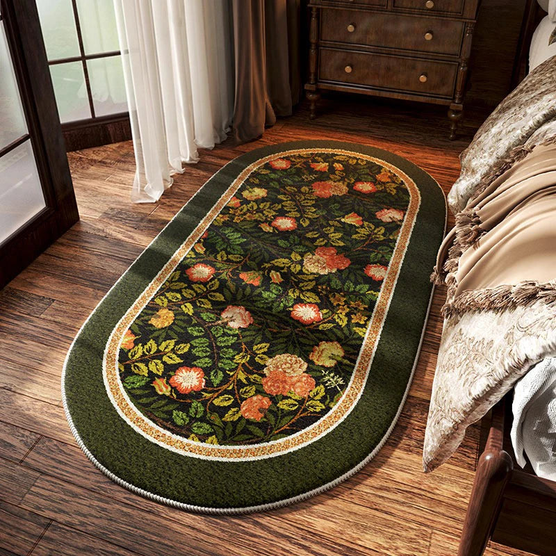 Navak Carpet Bedroom Bedside Carpet Non-slip Soft Comfortable Floor Mat American Retro Flower Pattern Rug Oval Long Home Decoration Mats 양탄자