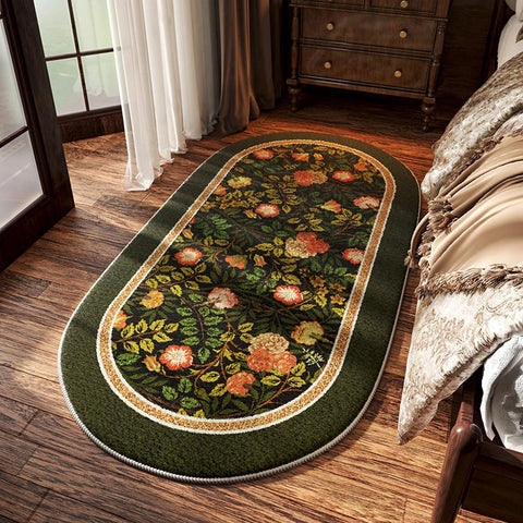 Navak Carpet Bedroom Bedside Carpet Non-slip Soft Comfortable Floor Mat American Retro Flower Pattern Rug Oval Long Home Decoration Mats 양탄자