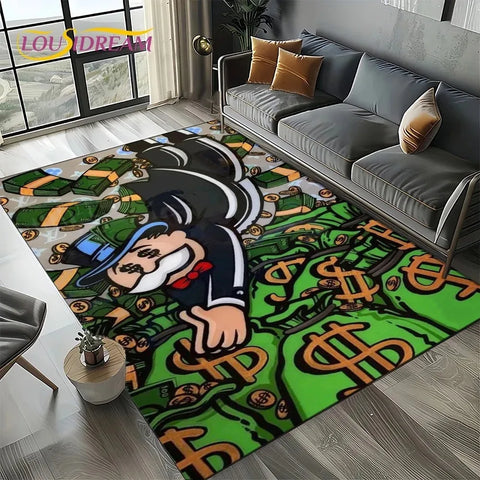Navak Carpet 3D Rich Man Game Monopoly Dollar Cartoon Carpet Rug for Living Room Bedroom Home Sofa Decoration Kid Area Rug Non-slip Floor Mat