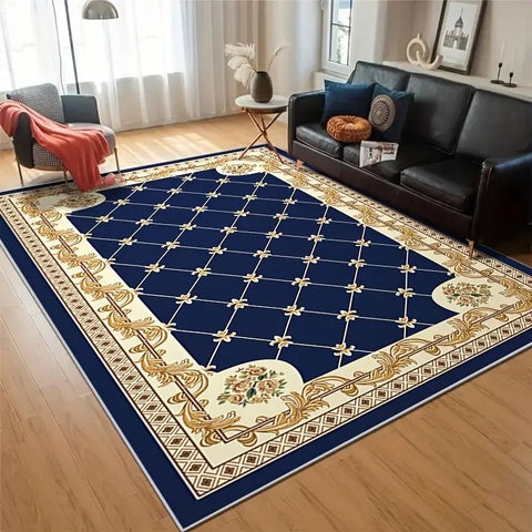 Navak Carpet Bohemian Blue Golden Floral Pattern Print Area Rug Anti Slip Machine Carpet Bedroom Living Room Bathroom Dormitories Floor Mat