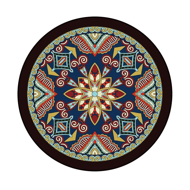 Navak Carpet Round Bohemian Mandala Carpet for Living Room Geometric Print Ethnic Style Bedroom Mat Home Decor Rugs Machine Washable Area Rug