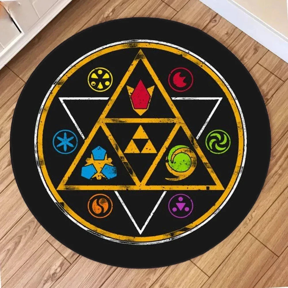 Navak Carpet Zelda Symbol Round Rug Retro Style Game Room Carpet for Living Room Gaming Decor Zelda Majora’s Mask Rug Gift for Gamer