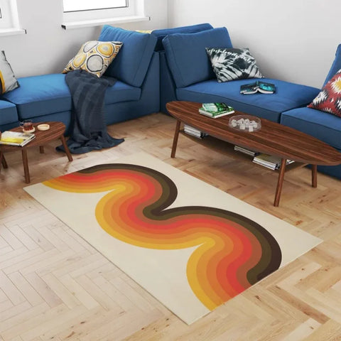 Navak Carpet Mid Century Modern Art Rugs Scandinavian Style Living Room Rug Retro 70s Area Rug Neutral Abstract Geometric Carpet Non Slip