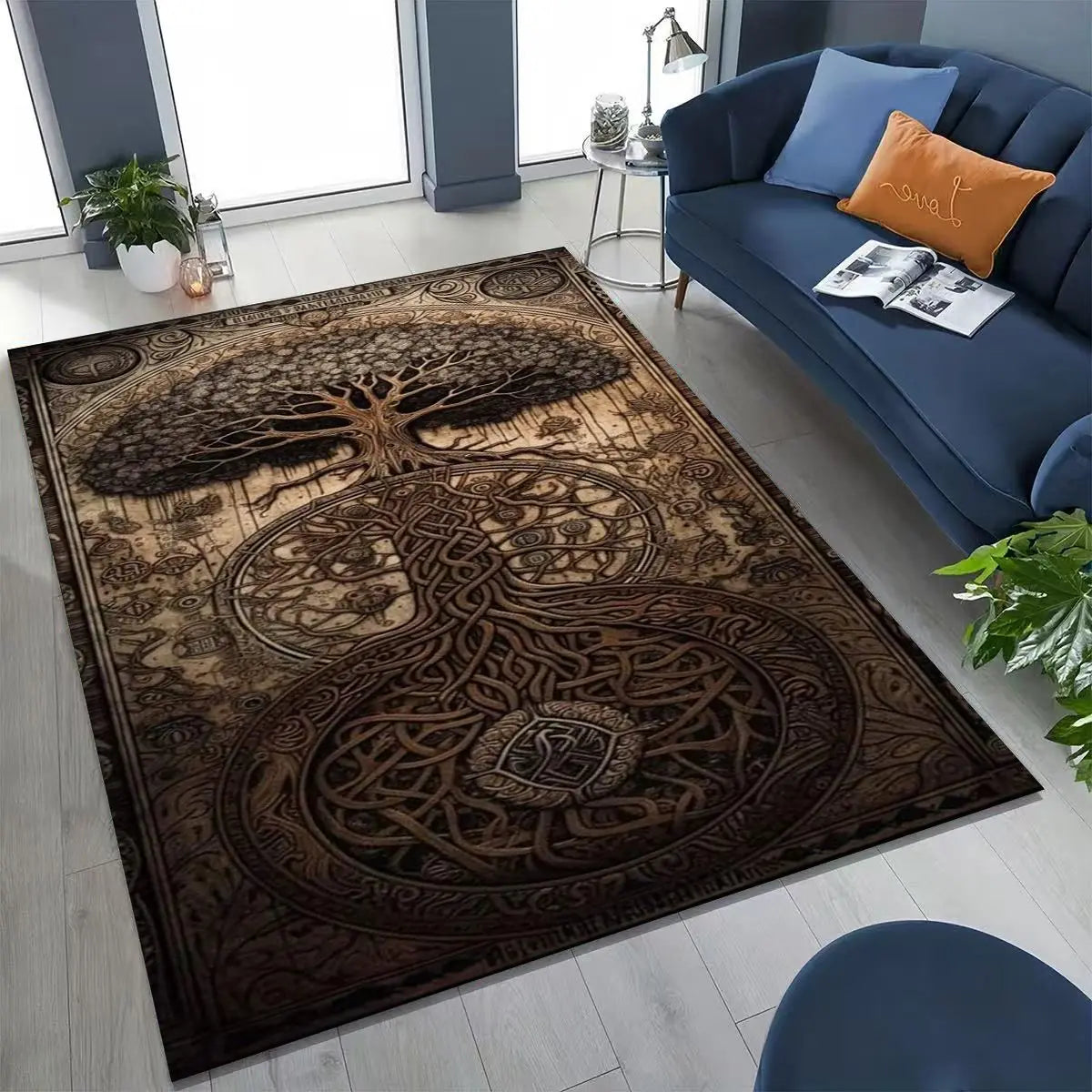 Navak Carpet Nordic Viking Warrior Symbol Valhalla Valknut Rune Moto Rug for Bedroom Living Room Sofa Home Doormat Decor,Non-slip Floor Mat