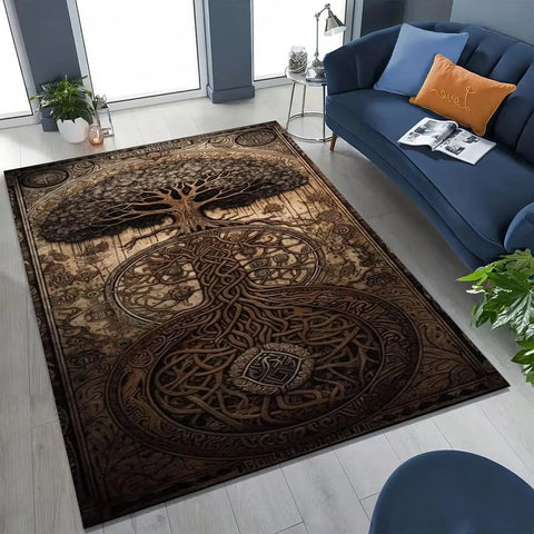 Navak Carpet Nordic Viking Warrior Symbol Valhalla Valknut Rune Moto Rug for Bedroom Living Room Sofa Home Doormat Decor,Non-slip Floor Mat