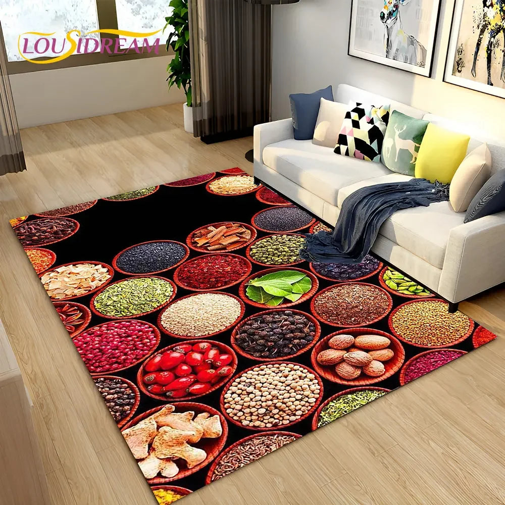 Navak Carpet Vegetable Grains Spice Fruit Seasoning Area Rug,Carpet Rug for Living Room Bedroom Sofa Doormat Kitchen Decor,Non-slip Floor Mat