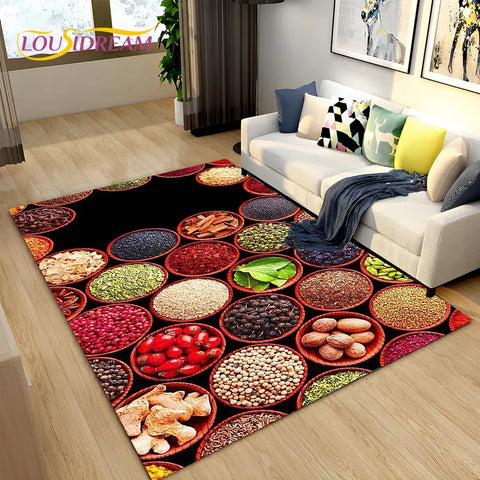 Navak Carpet Vegetable Grains Spice Fruit Seasoning Area Rug,Carpet Rug for Living Room Bedroom Sofa Doormat Kitchen Decor,Non-slip Floor Mat