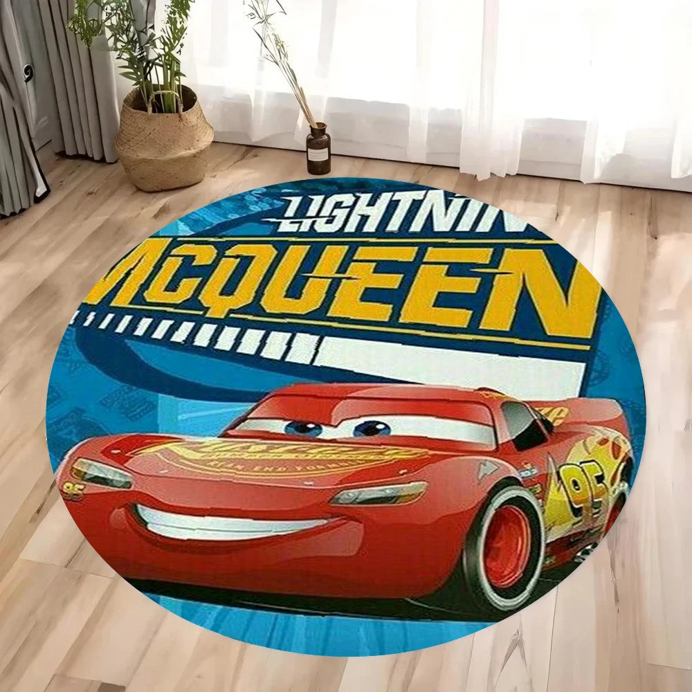 Navak Carpet Daily Picks Cars Lightning McQueen Themed Circle Rug for Living Room Bedroom Floor Mat Childrens Room Nursery Play Area Carpet Gift