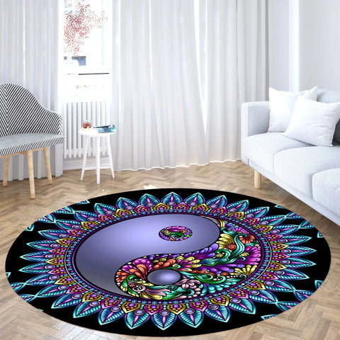 Navak Carpet Yin Yang Tai Chi Round Carpet Flower of Life Gym Carpets Circle Rug Indian Buddha Yoga Meditation Mats Non-slip Chair Mat Decor