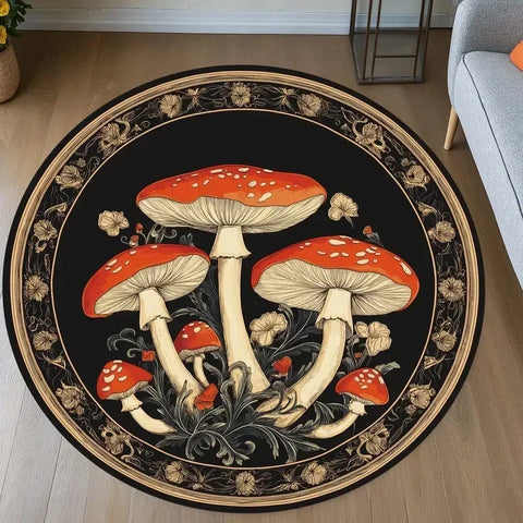 Navak Carpet Mushroom Pattern Circle Carpet Utility Round Rug for Living Room Bedroom Deco Kitchen Under Table Floor Mat Non Slip Vintage Rug