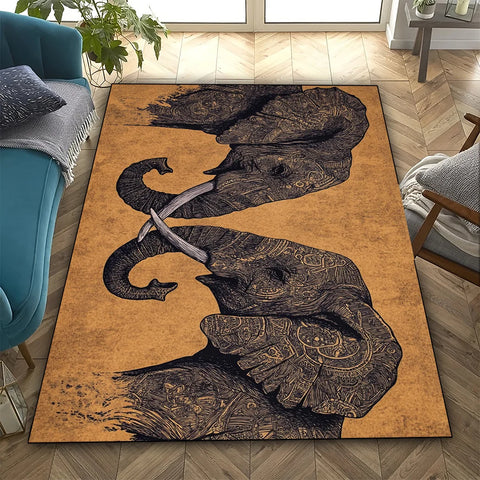 Navak Carpet Elephant Pattern Rug - Polyester Woven, Lightweight, Washable, Low Pile, Suitable for Living Room, Bedroom, Home Decoration