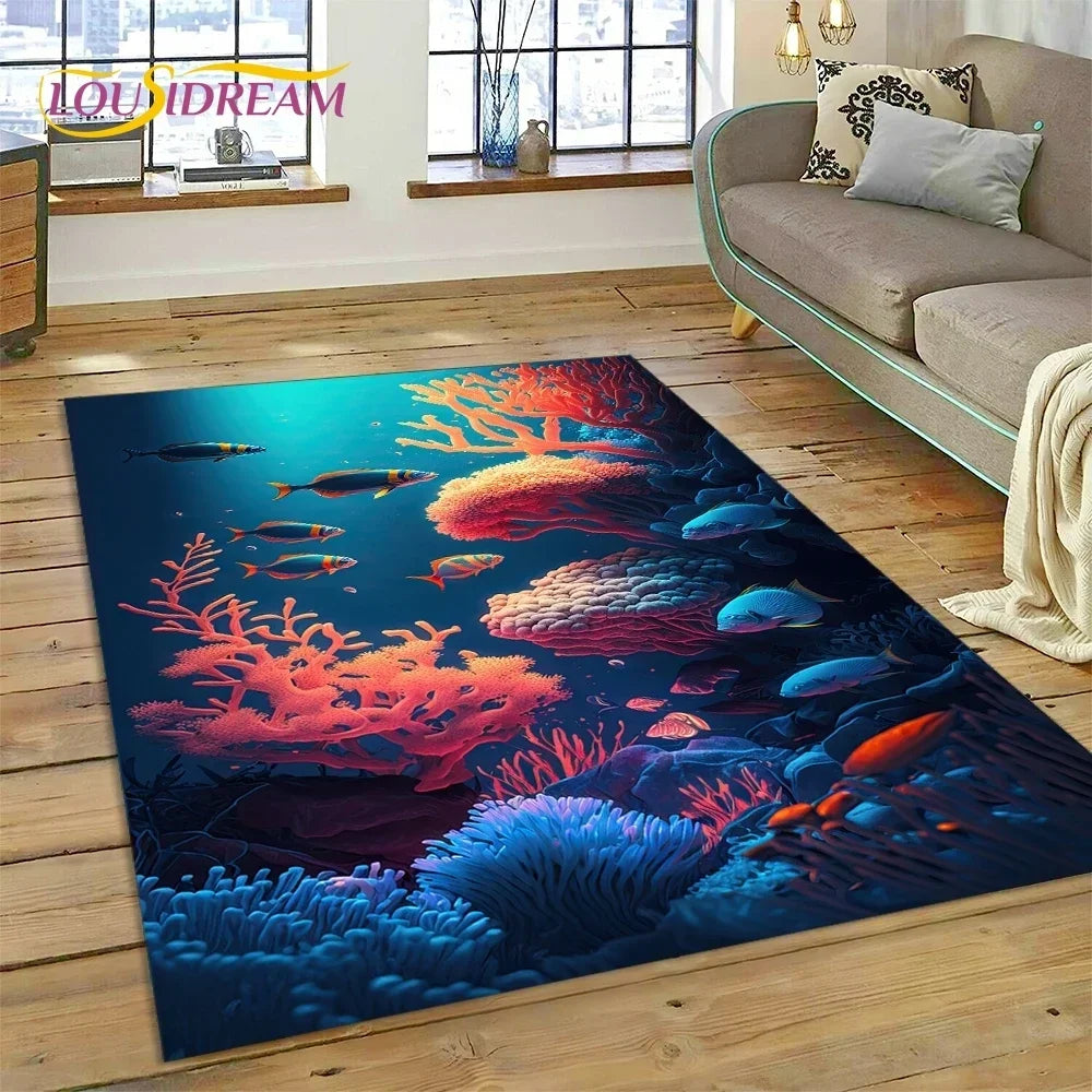 Navak Carpet  3D Underwater World Seabed Dolphin Cartoon Carpet Rug for Bedroom Living Room Home Sofa Decoration,Child Large Decor Floor Mat