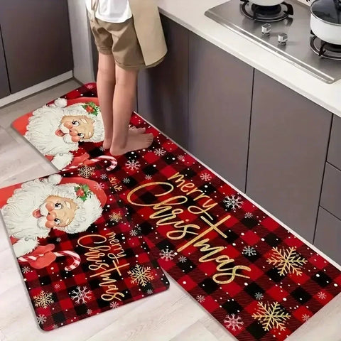 Navak Carpet Santa Claus print Christmas Long Strip Crystal Velvet Carpet Home Kitchen Bathroom Toilet Dirty Wear NonSlip Mat Home Decoration