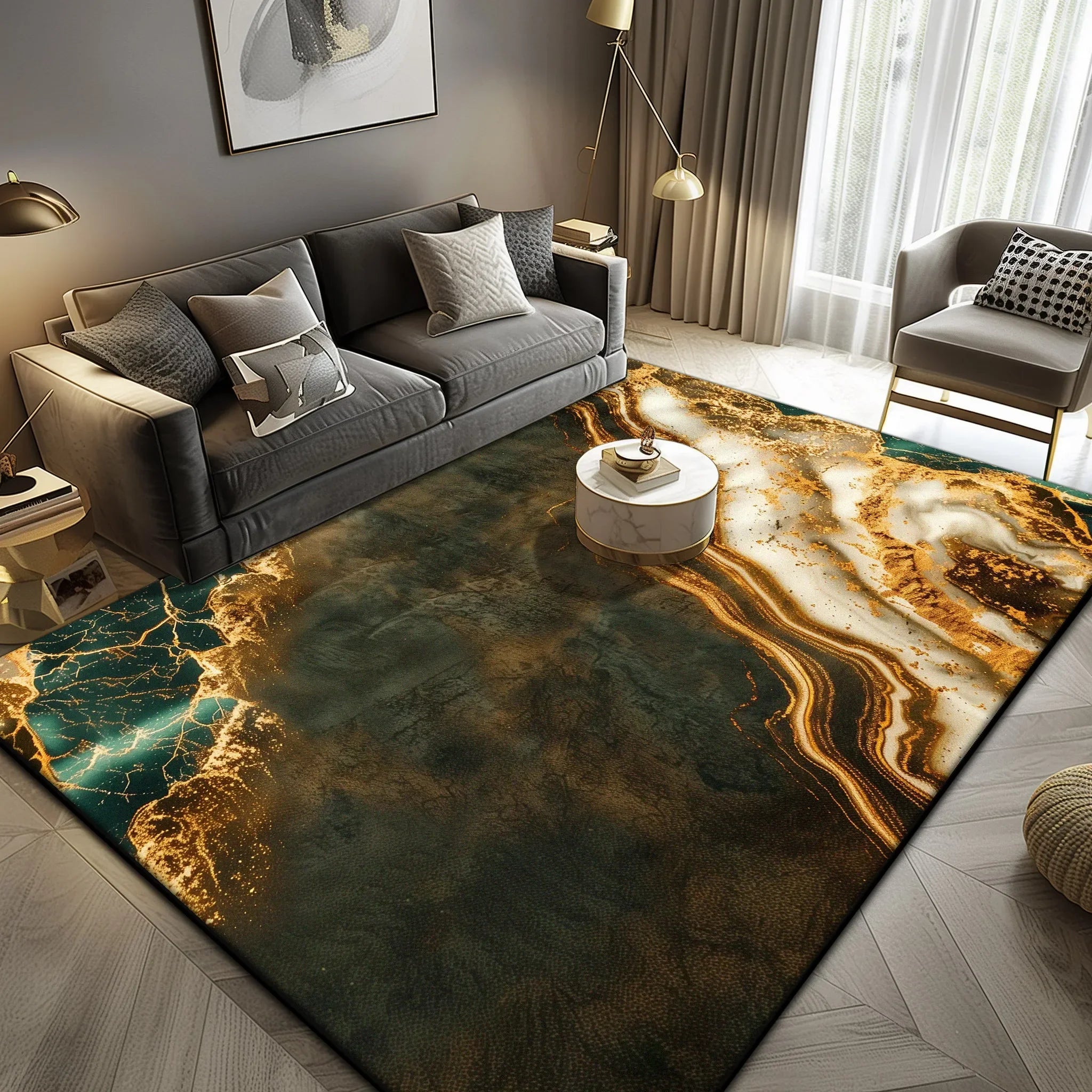 Navak Carpet Luxury Marble Large Area Rug Black Gold Abstract Carpet for Living Room Sofa Lounge Coffee Table Non-Slip Soft Floor Mat