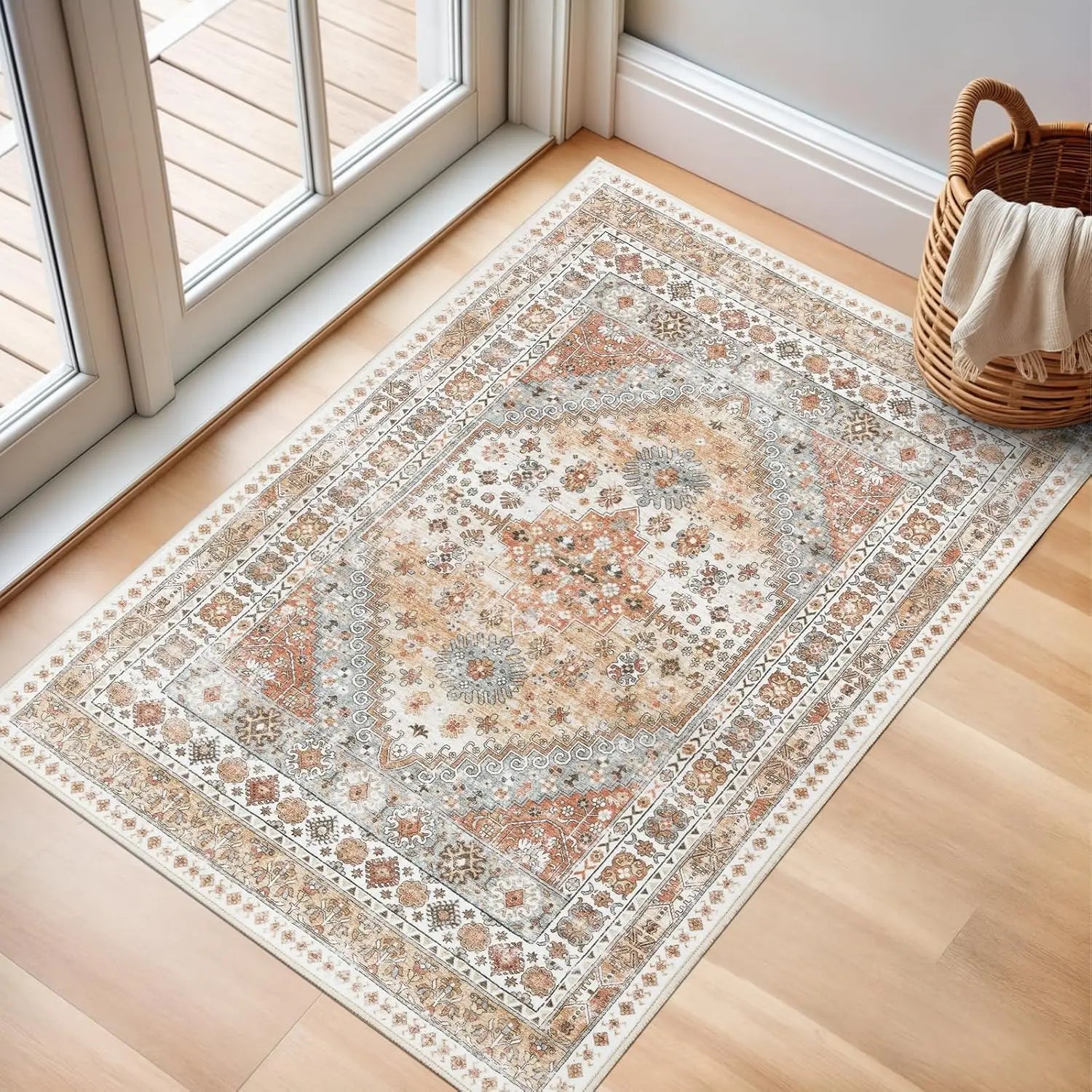 Navak Carpet zesthomeArea Rugs - Ultra-Thin Washble Rug, Stain Resistant Anti Slip Backing Rugs for Living Room,Bedroom, Vintage Home De