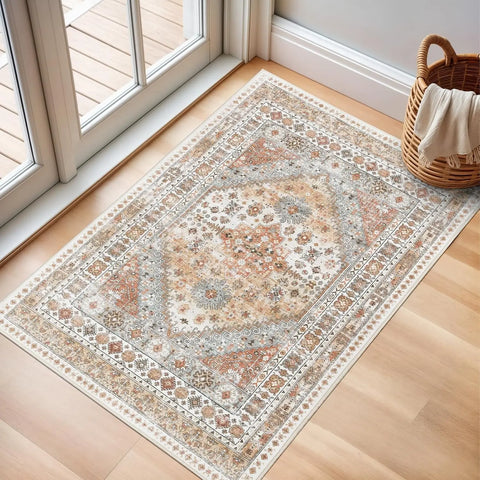 Navak Carpet zesthomeArea Rugs - Ultra-Thin Washble Rug, Stain Resistant Anti Slip Backing Rugs for Living Room,Bedroom, Vintage Home De