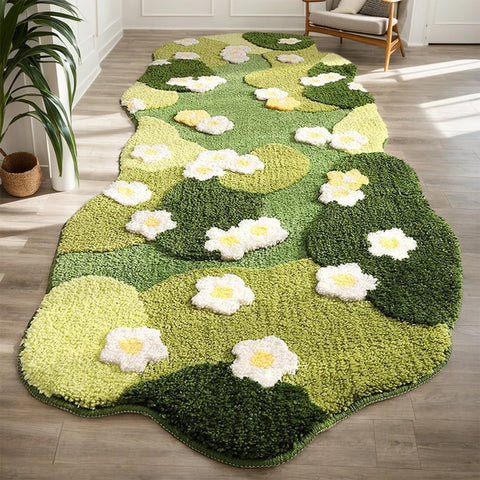 Navak Carpet Nordic 3D Moss Rug Carpet Fluffy Green Forest Irregular Floor Mat Moss Carpet Three-Dimensional Flocking Bedroom Rug