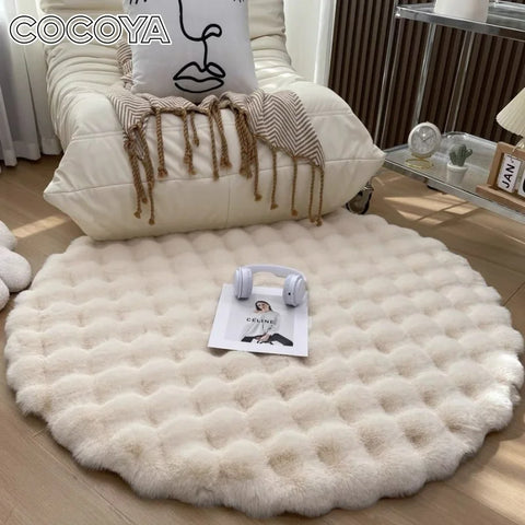 Navak Carpet Faux Fur Round Carpets Luxury Bubble Shaped Plushrugs for Bedroom Decor Non Slip Dressing Table Area Rugs Soft Fluffy Floor Mat