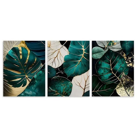 Navak Carpet Abstract Golden Green Plant Leaves Classic Posters Print Self Care Wall Art Canvas Painting For Living Room Bedroom Home Decor