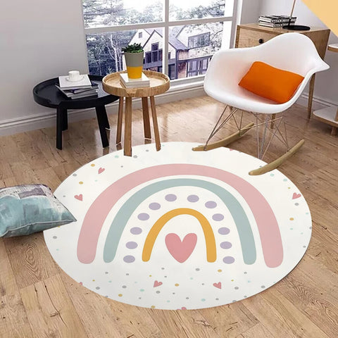 Navak Carpet Rainbow Round Carpet Washable Bedroom Rug Chair Swivel Floor Mat Bedroom Living Room Funny Children's Room Floor Mats