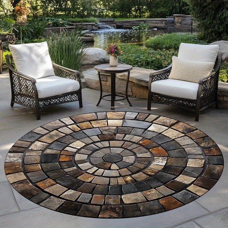 Navak Carpet Spiral Stone Mat, Durable Polyester, Hand-Washable & Fade-Resistant, Stylish Round Area Rug for Outdoor/Indoor
