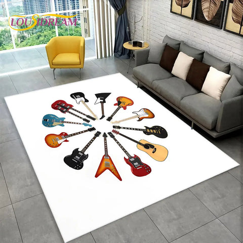 Navak Carpet Classical Guitar Electric Guitar Bass Area Rug,Carpet Rug for Living Room Bedroom Sofa Doormat Decor,Kid Game Non-slip Floor Mat