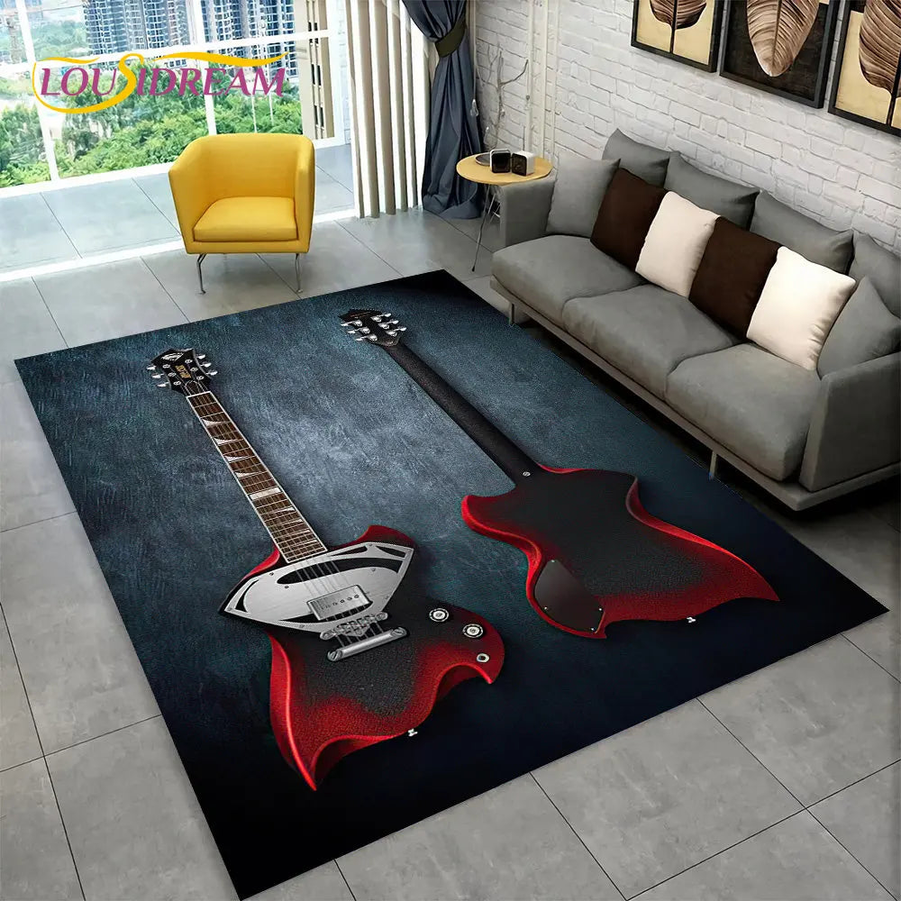 Navak Carpet Classical Guitar Electric Guitar Bass Area Rug,Carpet Rug for Living Room Bedroom Sofa Doormat Decor,Kid Game Non-slip Floor Mat