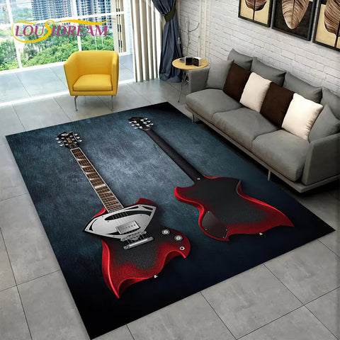 Navak Carpet Classical Guitar Electric Guitar Bass Area Rug,Carpet Rug for Living Room Bedroom Sofa Doormat Decor,Kid Game Non-slip Floor Mat