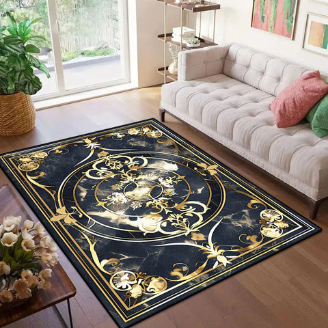 Navak Carpet Marble Style Luxury Golden Border Carpet for Live Room Soft Antiskid Large Size Bedroom Rug Machine Washable Entrance Door Mat