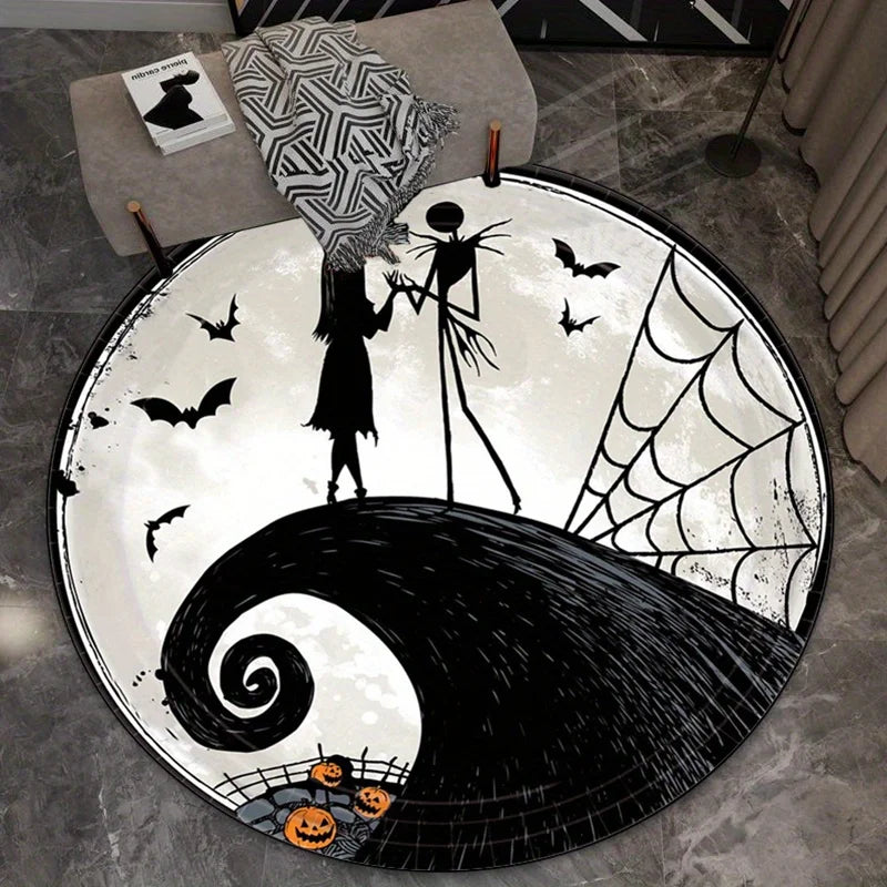 Navak Carpet Daily Picks Disney Nightmare Before Christmas Round Area Rug Bats Spiders Floor Living Room Bedroom Halloween Room Round Rug Decor