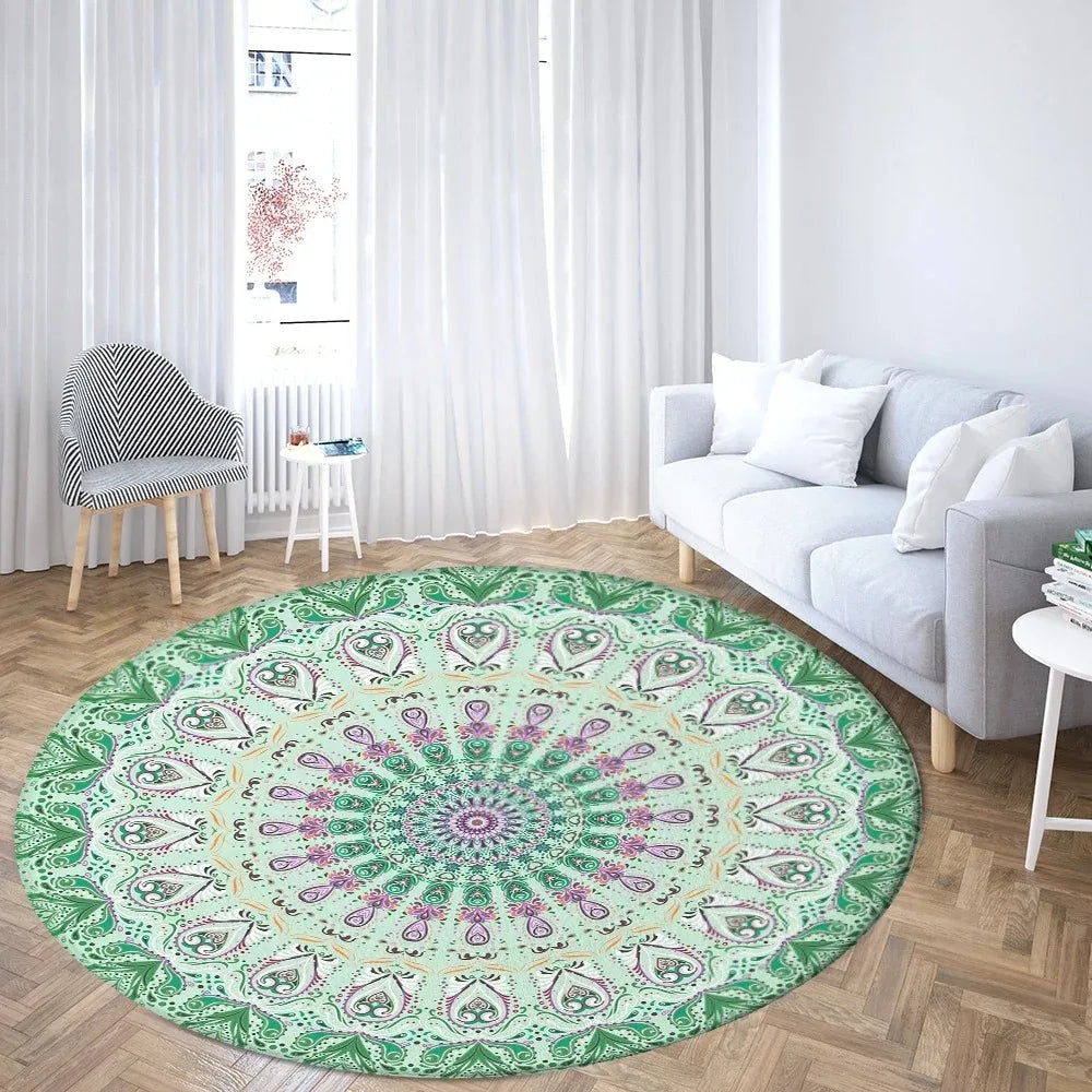 Navak Carpet Psychedelic Mandala Printed Round Carpet for Living Room Bedroom Mat Easy To Clean Festive Atmosphere Decorated Home Decor Rug
