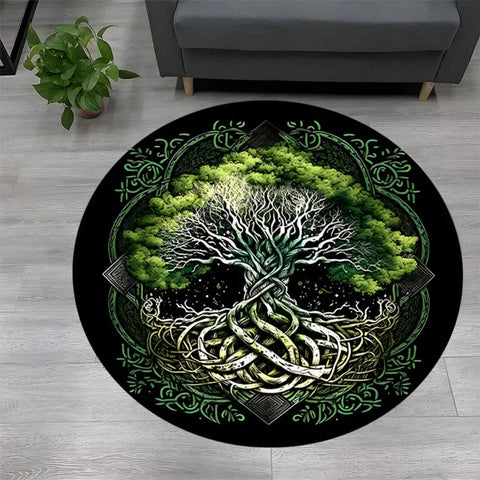 Navak Carpet Tree of Life Round Rug Nature Mandala Rug Ancient Spiritual Decor Carpet Meditation Space Rug Washable and Non Slip Floor Mat