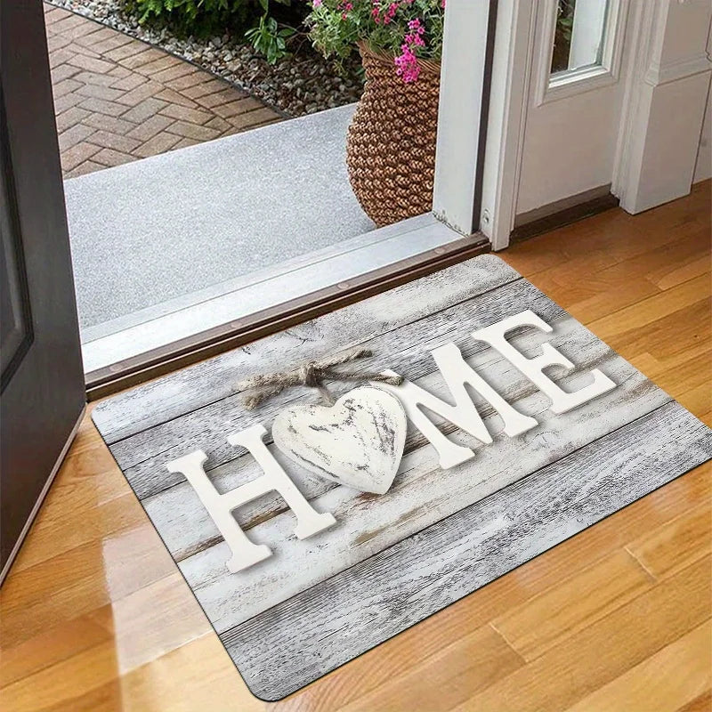 Navak Carpet Wood grain home letter print pattern rug, polyester non-slip, suitable for indoor and outdoor entrance mats, laundry room