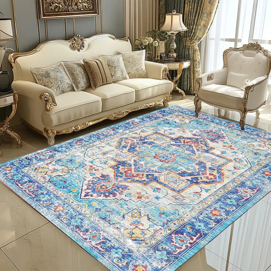 Navak Carpet Beige & Ivory Washable Flannel Area Rug Stain-Resistant & Non Slip, Home Decor Carpet, for High Traffic Areas in Living