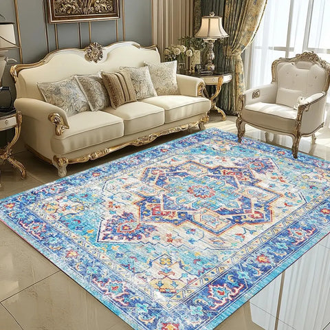 Navak Carpet Beige & Ivory Washable Flannel Area Rug Stain-Resistant & Non Slip, Home Decor Carpet, for High Traffic Areas in Living
