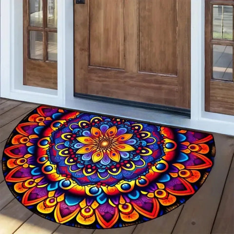Navak Carpet High Quality Non Slip Half Round Doormat Boho Flower Floral Welcome Rugs Absorbent Washable Entrance Mat Indoor Outdoor