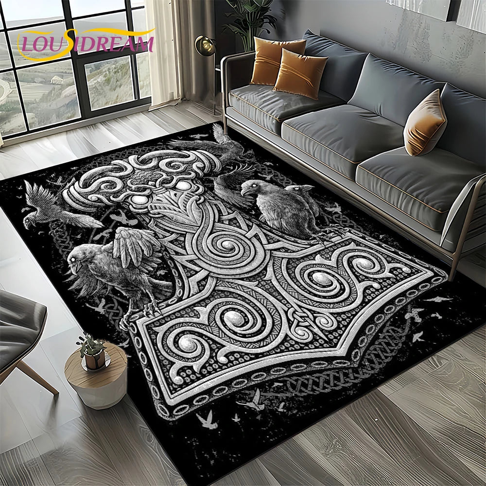 Navak Carpet Odin Viking Symbol Valknut Nordic Valhalla Carpet Rug for Living Room Bedroom Home Sofa Decoration,Area Rug Non-slip Floor Mat