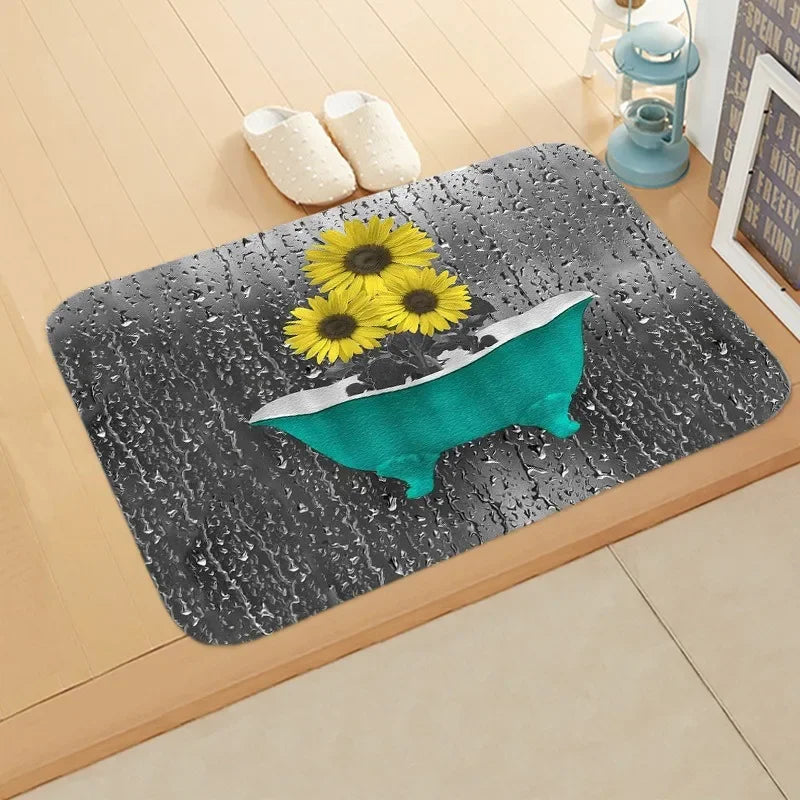 Navak Carpet Sunflower Entrance Welcome Door Mat Flowers Bedroom Bedside Decor Carpet Non-slip Bathroom Kitchen Foot Rugs for Indoor Home